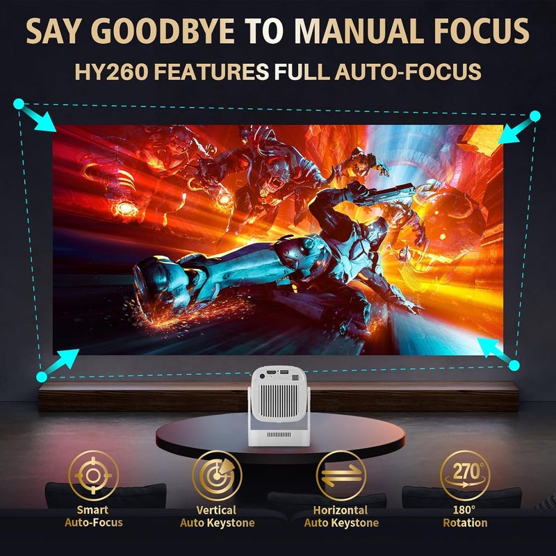 DreamFair 【Native 1080P & Auto Focus】Mini Projector with WiFi and Bluetooth, 4K Full HD 200ANSI, 180° Rotatable Portable Projector, Movie Projector, Compatible with Smartphone, TV Stick, Laptop, HDMI, USB - Image 3